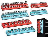 SHALL Magnetic Socket Organizer Set, 6-Piece SAE & Metric Socket Holder Set Includes 1/4", 3/8", 1/2" Drive Socket Trays, Holds 143 Pieces Standard Size and Deep Size Sockets (Socket not Included)