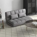 HOMCOM 51" Folding Floor Sofa, Foldable 2-Seater Lazy Sofa Sleeper Bed, Adjustable Linen Floor Couch with 9-Position Backrest, 2 Pillows and Wide Seat for Living Room, Grey