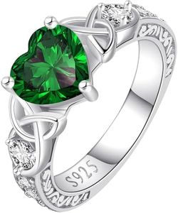 LOIPURI Emerald Moissanite Promise Rings for Her, 2CT D Color VVS1, Heart Shaped Celtic Knot, 925 Sterling Silver Engagement Wedding Anniversary Valentines Promise Gift with Certificate, Size 5