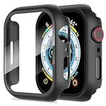 Diruite 2-Pack Screen Protector for Apple Watch 9/8/7 45mm Tempered Glass Case,All Around Hard Matte PC Protective for iWatch 45mm Cover-Black