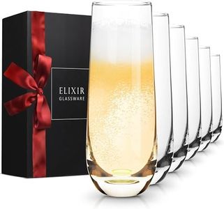 ELIXIR GLASSWARE Stemless Champagne Flutes - 6 oz - Set of 6 Crystal Glass Flutes, Hand Blown - Premium Crystal Champagne Glasses, Prosecco Wine Flute, Mimosa Glasses, Champagne Flutes Glass