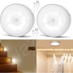 VazzLox Motion Sensor Light for Home (Pack of 2) with USB Charging Wireless Self Adhesive LED Body Induction Lamp Sensor Light for Wardrobe Lights with Sensor Night Light for Cupboard Stairs (Warm)