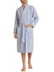 Latuza Men's Woven Cotton Robe Long Sleeves Bathrobe, Navy White Stripe, Medium