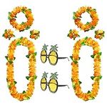 KEYIDO Hawaiian Garland Pineapple Sunglasses Set Hawaiian Fancy Dress Hawaiian Flower Leis with Necklace Headbands Wristbands Party Decorations Accessories for Tropical Luau Tiki Beach