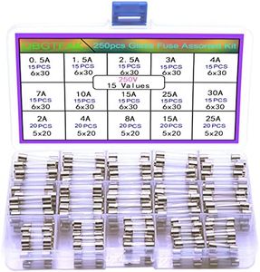 QBGTFAK 250pcs Quick Blow Glass Tube Fuse Assorted Kit 250V fuses 0.5A, 1.5A, 2.5A, 3A, 4A, 7A, 10A, 15A, 25A, 30A, 6x30mm, 250V 2A, 4A, 8A, 15A, 25A, 5x20mm (5x20mm and 6x30mm)