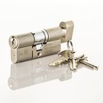 TS007 3 Star British Standard Insurance Approved Thumbturn Euro Lock. Anti Snap Police Preferred. Satin Nickel Finish with 3 Keys. 3 Star Euro Cylinder. (40mm Internal x 40mm External (80mm Total))