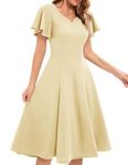 HomRain Women Swing A-Line Dress Ruffle Short Flare Sleeve Formal Homecoming Dress Elegant Midi,Champagne 3XL