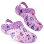 Disney Stitch Clogs for Women Teenagers, Fleece Lined - Stitch Gifts (Purple, 6/7 UK)