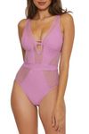 BECCA Women's Standard Network One Piece Swimsuit, Plunge Neck, Bathing Suits, Malva, Small