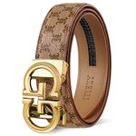 ITIEZY Ratchet Belts for Men - Leather Click Belt for Casual Dress 1 3/8", Mens Adjustable Belt Trim to Fit, 02 Gold - Khaki, 36" to 44" Waist Adjustable