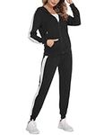 Parabler Women's Jogging Suit Sportswear Two Piece Ladies Tracksuit Polyester Casual Hooded Jacket and Sweatpants Black XL