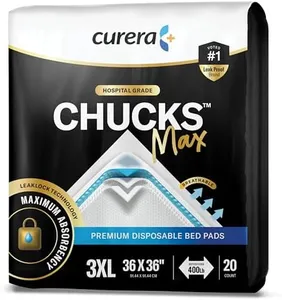 Curera CHUCKS MAX Adult Disposable Bed Pads 3XL (36 x 36"), 400 Lbs. 20 Pads, Package May Vary