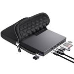 ROOFULL External CD DVD Drive USB 3.0 & USB-C, 8 IN 1 CD/DVD-ROM Player Burner +/-RW Disc Drive with SD/TF Card Reader + USB Hub + Carrying Case for Laptop Desktop PC Windows 11/10/8/7 Apple Mac Linux