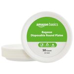 Amazon Basics Bagasse Disposable Round Plates | 11 Inch – Pack of 50 | Biodegradable | Leak-Resistant | Hot & Cold Food Safe | Eco-Friendly | Party, Weddings, Birthdays, Events, Travel Plates
