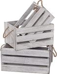 Hamdan Set of 3 Rustic White Wooden Crates for Display with Rope Handles: Wood Crate Boxes for Storage and Decoration