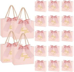 SHAIDOJIO 30Pack Small Thank You Gift Bags with Handle, Mini Pink Gift Bags Candy Bags Bulk with Bow Ribbon, Party Favor Bag for Wedding, Birthday, Bridal Shower, Baby Shower (5.5x2.5x4.7 Inch)