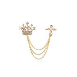 Cross Crown Long Chain Brooch, Rhinestone Tassel Brooch Pin,Retro Crystal Suit Pins Collar Pin,Coat Tassel Chain Lapel Pins for Men's Suit Accessories (Gold)