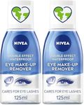 NIVEA Double Effect Waterproof Eye Make-Up Remover (125ml), Daily Use Face Cleanser for Make-Up and Mascara with Cornflower Extract and Biotin (Pack of 2)