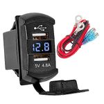 Anina Rocker Switch Style Dual USB Car Charger Port, 12V-24V Waterproof USB Socket with Blue LED Voltmeter, 4.8A USB Outlet Replacement for Marine Toggle Switch Panel on Boat Truck SUV RV UTV