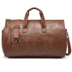 Garment Duffle Bags for Travel,Convertible Carry on Garment Bag with Shoe Compartment,2 in 1 Faux Leather Waterproof Travel Suit Bag with Shoulder Strap for Men Women (Brown)