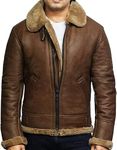 Men's Aviator B3 Cream Real Shearling Sheepskin Leather Bomber Flying Jacket, Brown, Medium