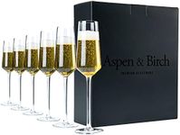 Aspen & Birch - Classic Champagne Flutes Set of 6 - Champagne Glasses - Mimosa Glasses, Premium Crystal Stemware, Clear, 6 oz, Hand Blown Glass Champagne Flutes - Hand Crafted by Artisans