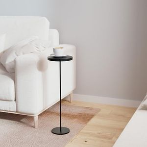 DREAMODERN Round Drink Table Small Side Table, Modern End Table Black Weighted Base Pedestal Table Martini Table for Living Room Bedroom Small Spaces Sofa Couch Chair - Black