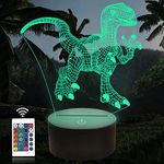 Attivolife Dinosaur Gifts, 3D Illusion Night Light Kids T-rex Toy, 16 Colors Changing Remote Control Timer Optical Bedroom Decor Perfect Birthday Christmas Halloween Gifts for Boys Child