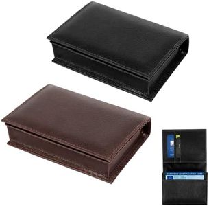 2 Pack Leather Business Card Holder for Men Women, Large Space for 40 Business Cards Wallet Credit Card Holder （Black/Brown）, Black/Brown