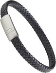 LUXAR Men’s Genuine Interwoven Black Leather Braided Bracelet | Brushed Black Stainless Steel Magnetic Clasp | Male Jewellery (Silver Clasp (Small))