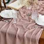 Artoid Mode Boho Dusty Pink Gauze Wedding Cheesecloth Table Runner, Seasonal Fabric Kitchen Dining Holiday Table Decor for Home Party 90x300 cm