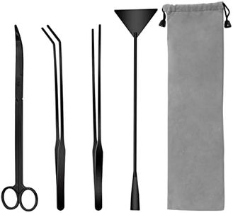 Aquarium Aquascape Tools Kit, 4 in 1 Anti-Rust Aquatic Plant Aquascaping Tool Stainless Steel Black Tweezers Scissors Spatula for Aquarium Tank Clean Aquascape Tools Sets (Black Kit)