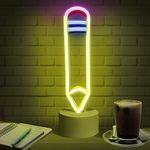 Lumoonosity Pencil LED Neon Signs - Desk/Table Classroom Lamp with Stand for Bedroom, Study Room, Game Room - USB/Battery Powered Pencil Neon Lights - Classroom Lights for Teachers