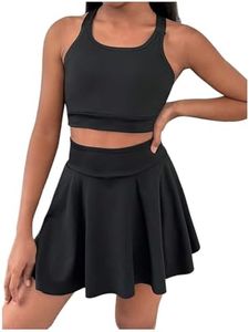 BEAUDRM Girl's Workout Solid Color Tank and High Waisted Skorts Set Athletic Sports Running Skirt with Pockets Black 9Y