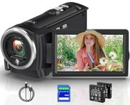 2.7K QHD Video Camera Camcorder 50MP YouTube Vlogging Camera 16X Digital Zoom Camcorders with Webcam 270 Degree Rotation Screen 32G SD Card and 2 Batteries Recording While Charging