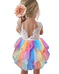 Topmaker Backless A-line Lace Back Flower Girl Dress, Rainbow, 5T