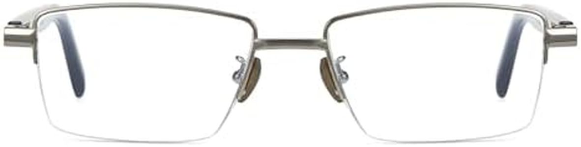 Cyxus Pure Titanium Half Rim Glasses, Luxury Horn Textured Temples, Elegant Semi-Rimless Eyewear, Clear Lens Optical Frame Spectacles for Business, Executive, Men Women 8135X09