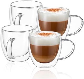 CNGLASS 250ml Glass Coffee Mugs,Double Wall Insulated Glass Mugs with Handle,Clear Espresso Mugs for Latte,Cappuccino,Tea Bag,Set of 4