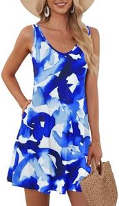 AUSELILY Women Summer Casual T Shirt Dresses Beach Cover up Plain Pleated Tank Dress(M,Ink Blue)