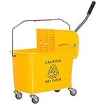 HOMCOM 5 Gallon Commercial Mop Bucket with Side Press Wringer on Wheels, Yellow