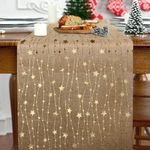 Christmas Table Runner Gold Star Christmas Table Runner 11*108 Inches Light Brown Xmas Table Runner for Xmas Christmas Home DIY Table Decorations