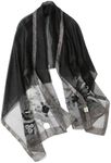 Jeelow Elegant Silk-Wool Blend Scarf Shawl Wrap Lightweight & Sheer for Women Embroidered for Weddings & Parties (Black)