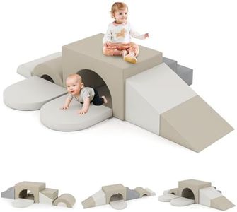 OLAKIDS Toddler Climbing Toys Indoor, 8 Pieces Baby Foam Blocks Soft Play Set with PU Leather, Kids Climb Crawling and Sliding Activity Structure Gym Playground Climber for 1+ Years (Gray)