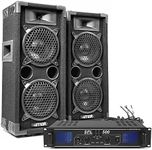 Max Dual 6" Passive DJ Speaker System with Skytec SPL500 Power Amplifier 1200W - Complete DJ Disco Party Audio Setup with Speaker Cables Included