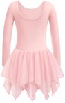 Zaclotre Long Sleeve Leotards for Girls with Irregular Skirts Pink Ballet Leotard Toddler Ballerina Outfits Ballet Pink 4-5T