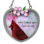 BANBERRY DESIGNS Memorial Cardinal Suncatcher - When Cardinals Appear Angels are Near Saying - Heart Shaped Glass Sun Catcher with Cardinal and Spring Scene