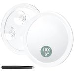 Auxmir Fogless Shower Mirror, 10X Magnifying Suction Cup Mirror for Bathroom, Shatterproof Anti Mist Cosmetic Mirror for Eyebrows - Tweezing, 6in Round Travel Makeup Mirror with 3 Strong Suction Cups