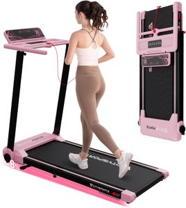 CITYSPORTS Folding Treadmill 8% Incline, 2.0HP, Under Desk, Pink – Adjustable Speed, LED Display, Fitness App