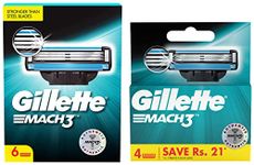 Gillette Mach 3 Shaving Blades- Pack of 6 (Cartridges) & Mach 3 Manual Shaving Razor Blades - 4s Pack (Cartridge)