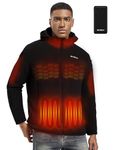 Men's Heated Fleece Jacket with 12V Battery Pack - Soft Fleece Electric Heating Coat with Hoodie Winter Outdoor-M